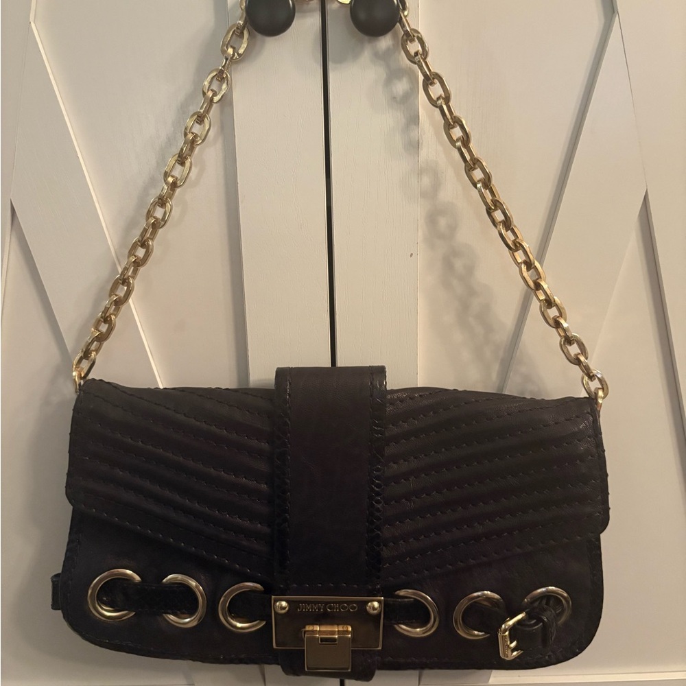 Jimmy Choo Black Shoulder Bag with Gold Chain
